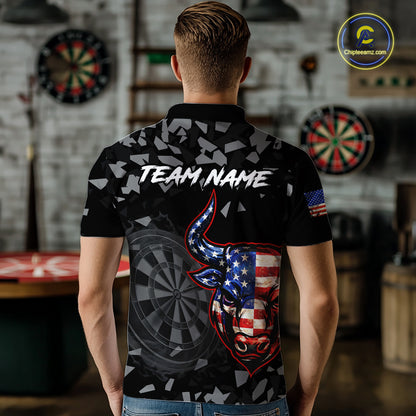 USA Flag Bull & Dartboard Custom Grunge Men Darts Polo Shirt Patriotic Darts Team Jersey NYN2717