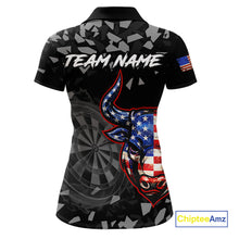 Load image into Gallery viewer, USA Flag Bull &amp; Dartboard Custom Grunge Women Darts Polo Shirt Patriotic Darts Team Jersey NYN2717