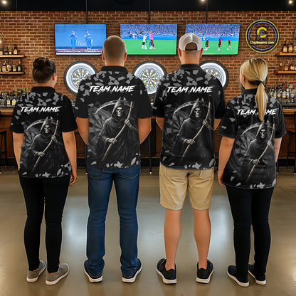 Grey Grim Reaper Smoke Dartboard Custom Grunge Men Darts Polo Shirt Darts Team Jersey NYN2718
