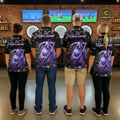 Holographic Grim Reaper Smoke Dartboard Custom Men Darts Polo Shirt Dart Team Jersey NYN2720