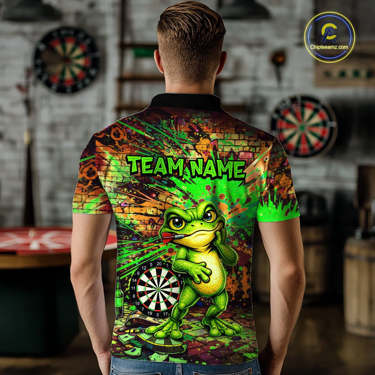 Personalized Funny Dart Shirt Cartoon Frog Dartboard Polo Quarter Zip Shirt Custom Team Shirt For Men NYN2858