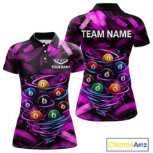 Load image into Gallery viewer, Neon Pink Light billiard ball women's billiard polo shirt custom brush paint pool jersey, personalized billiards team apparel