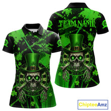 Load image into Gallery viewer, Custom Green Grunge St Patricks Day Women Darts Polo Shirt Skull Leprechaun Darts Jersey NYN1971