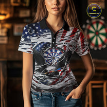 Load image into Gallery viewer, Eagle Plays Dart Arrow Freedom Patriotic Darts Polo Shirt Personalized US Flag Women Dart Jerseys NYN2519