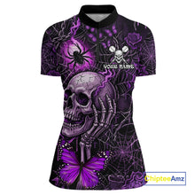 Load image into Gallery viewer, Custom Purple Skull Butterfly Women Dart Shirts Spider Smoke Dartboard Darts Polo &amp; 1/4-Zip Jerseys NYN3076
