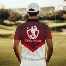 Load image into Gallery viewer, White And Red Geometric Golf Polo Golf Shirts For Men Personalized Golf Team Attire NYN3249