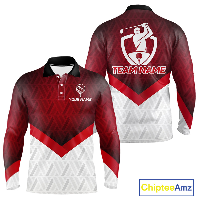 White And Red Geometric Golf Polo Golf Shirts For Men Personalized Golf Team Attire NYN3249