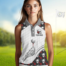 Load image into Gallery viewer, Red Roses Skull Pattern Golf Sleeveless Polo Shirts For Women Custom Bone Hand Golf Team Tournament NYN3254