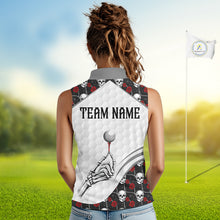 Load image into Gallery viewer, Red Roses Skull Pattern Golf Sleeveless Polo Shirts For Women Custom Bone Hand Golf Team Tournament NYN3254