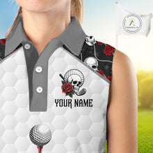 Load image into Gallery viewer, Red Roses Skull Pattern Golf Sleeveless Polo Shirts For Women Custom Bone Hand Golf Team Tournament NYN3254