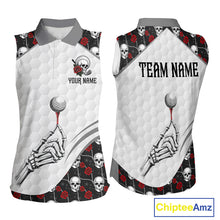 Load image into Gallery viewer, Red Roses Skull Pattern Golf Sleeveless Polo Shirts For Women Custom Bone Hand Golf Team Tournament NYN3254