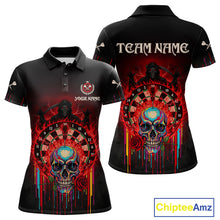 Load image into Gallery viewer, Custom Red Flames Grim Reaper Dartboard Men Darts Polo Shirt Rose Skulls Darts Jersey NYN1975