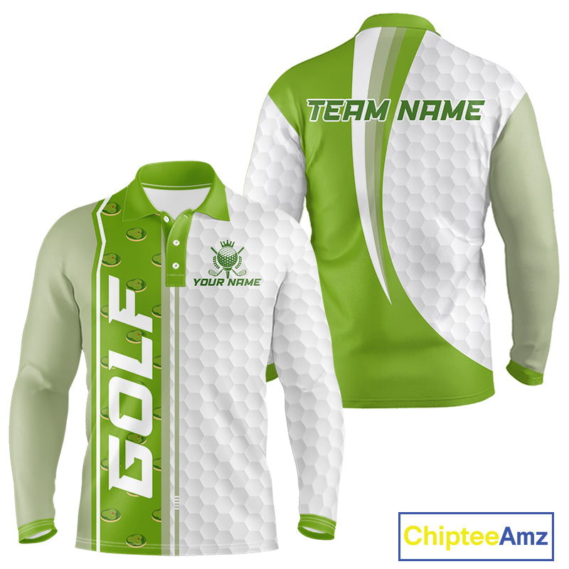 Green Golf Course Pattern Golf Polo Shirts For Men Custom Team Name White Golf Ball Jersey NYN3258