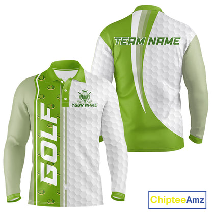 Green Golf Course Pattern Golf Polo Shirts For Men Custom Team Name White Golf Ball Jersey NYN3258