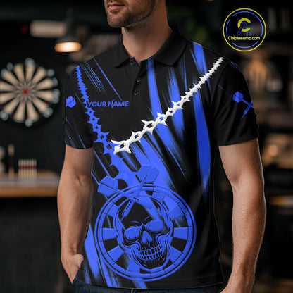 Custom White Chain Blue Skull Dartboard Dart Men Polo Jerseys Grunge Dart Shirt NYN1718