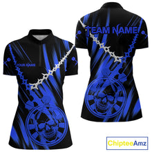 Load image into Gallery viewer, Custom White Chain Blue Skull Dartboard Dart Women 1/4-Zip Jerseys Grunge Dart Shirt NYN1718