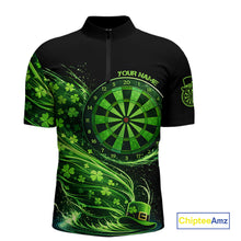 Load image into Gallery viewer, Funny Shamrock Tornado Dartboard Men Darts Quarter-Zip Shirt Custom St Patrick's Day Darts Team Jersey NYN2532