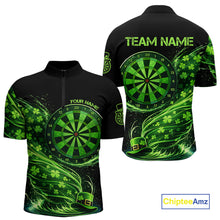 Load image into Gallery viewer, Funny Shamrock Tornado Dartboard Men Darts Quarter-Zip Shirt Custom St Patrick's Day Darts Team Jersey NYN2532