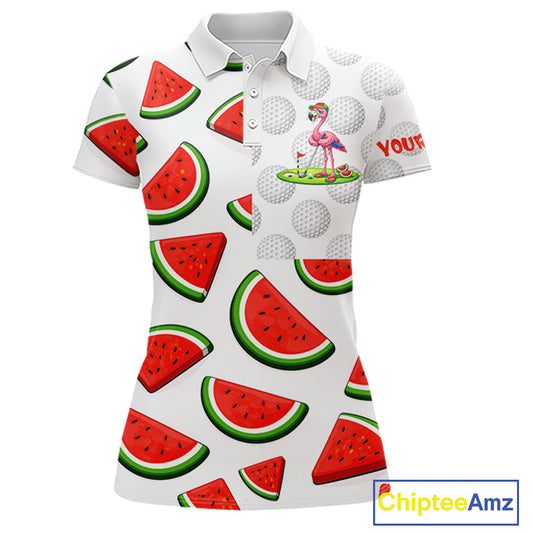 Tired Flamingo Watermelon Pattern Womens Golf Polo Shirts Custom Funny Golfing Flamingo Golf Shirts NYN2882