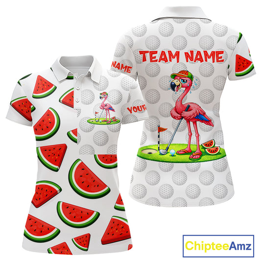 Tired Flamingo Watermelon Pattern Womens Golf Polo Shirts Custom Funny Golfing Flamingo Golf Shirts NYN2882
