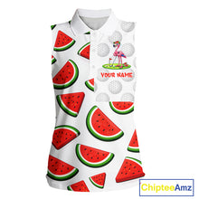 Load image into Gallery viewer, Tired Flamingo Watermelon Womens Sleeveless Golf Polo Shirts Custom Funny Golfing Flamingo Golf Shirts NYN2882