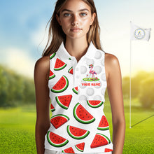 Load image into Gallery viewer, Tired Flamingo Watermelon Womens Sleeveless Golf Polo Shirts Custom Funny Golfing Flamingo Golf Shirts NYN2882