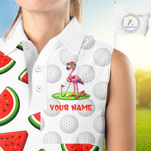 Load image into Gallery viewer, Tired Flamingo Watermelon Womens Sleeveless Golf Polo Shirts Custom Funny Golfing Flamingo Golf Shirts NYN2882