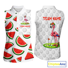 Load image into Gallery viewer, Tired Flamingo Watermelon Womens Sleeveless Golf Polo Shirts Custom Funny Golfing Flamingo Golf Shirts NYN2882