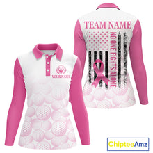 Load image into Gallery viewer, Pink Ribbon Breast Cancer Awareness Womens Polo Shirt Custom US Flag Patriotic Golf Shirt For Women NYN3099