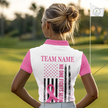 Load image into Gallery viewer, Pink Ribbon Breast Cancer Awareness Womens Polo Shirt Custom US Flag Patriotic Golf Shirt For Women NYN3099