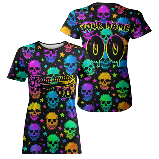 Custom Colorful Skull Baseball Halloween T-Shirt For Women Hallow's Eve Baseball Shirts NYN1465