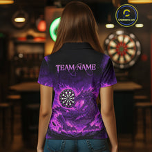 Load image into Gallery viewer, Purple Flaming Dragon Dartboard Women Polo Darts Shirt Custom Name &amp; Team Dart Jersey NYN2010