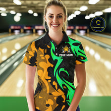 Load image into Gallery viewer, Funny Cute Duck Gun Women Bowling Shirt Custom Yellow &amp; Green Grunge Bowling Team Attire NYN3280
