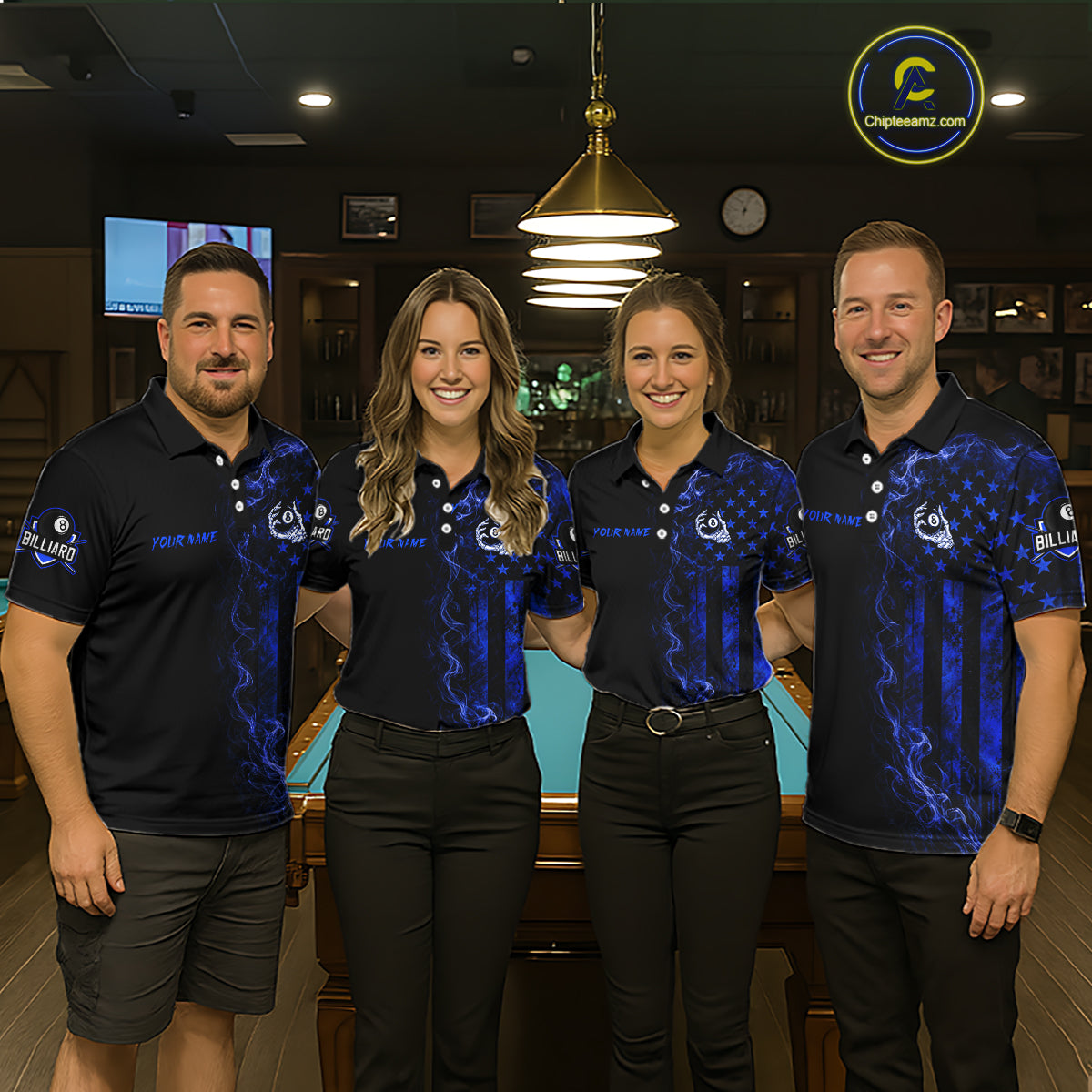 Blue Smokes American Flag 8 Ball Billiard Pool Shirt For Women Custom Billiard Skeleton Team Appeal NYN3288