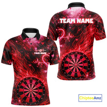 Load image into Gallery viewer, Heart Beat Red Grunge Flame Dartboard Men Darts Valentine Shirt Custom Dart Polo Couple Gifts NYN2535