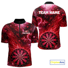 Load image into Gallery viewer, Heart Beat Red Grunge Flame Dartboard Men Darts Valentine Shirt Custom Dart 1/4-Zip Couple Gifts NYN2535