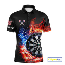 Load image into Gallery viewer, American Flag Fire Flame Smoke Dartboard Men Darts Polo Shirt Custom Dart Team Jersey Gifts NYN2537