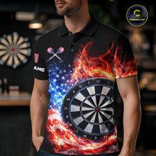 Load image into Gallery viewer, American Flag Fire Flame Smoke Dartboard Men Darts Polo Shirt Custom Dart Team Jersey Gifts NYN2537