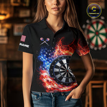 Load image into Gallery viewer, American Flag Fire Flame Smoke Dartboard Women Darts Polo Shirt Custom Dart Team Jersey Gifts NYN2537