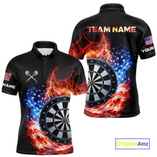 Load image into Gallery viewer, American Flag Fire Flame Smoke Dartboard Men Darts Polo Shirt Custom Dart Team Jersey Gifts NYN2537