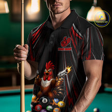 Load image into Gallery viewer, Black And Red Grunge Rooster Gun 8 Ball Mens Billiard Polo Shirts Custom Funny Billiard Team Apparel NYN3297