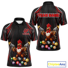 Load image into Gallery viewer, Black and red rooster gun 8 ball billiard shirt for men funny pool apparel