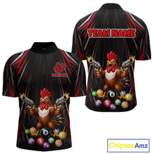 Load image into Gallery viewer, Black and red rooster gun 8 ball billiard 1/4-zip shirt for men funny pool apparel