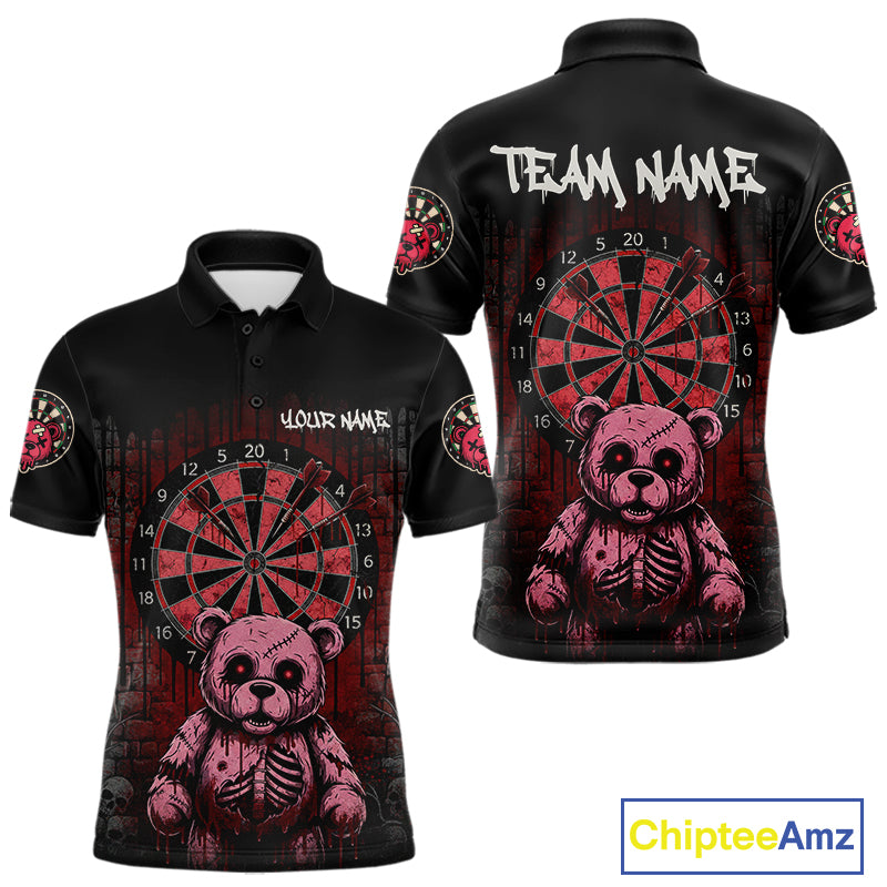 Black And Red Dripping Creepy Bear Grunge Custom Polo Dart Shirt For Men Dart Jerseys NYN2021