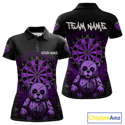 Black And Purple Dripping Creepy Bear Grunge Custom Polo Dart Shirt For Women Dart Jerseys NYN2023