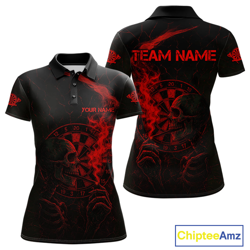 Red Smoking Skeleton Bone Cracked Dartboard Custom Women Polo Dart Jerseys Dart Gifts NYN2033