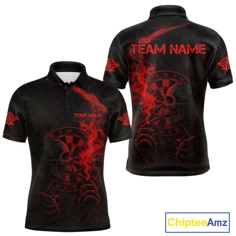 Red Smoking Skeleton Bone Cracked Dartboard Custom Men Polo Dart Jerseys Dart Gifts NYN2033