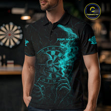 Load image into Gallery viewer, Teal Smoking Skeleton Bone Cracked Dartboard Custom Men Polo Dart Jerseys Dart Gifts NYN2034