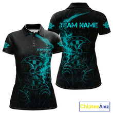 Load image into Gallery viewer, Teal Smoking Skeleton Bone Cracked Dartboard Custom Women Polo Dart Jerseys Dart Gifts NYN2034