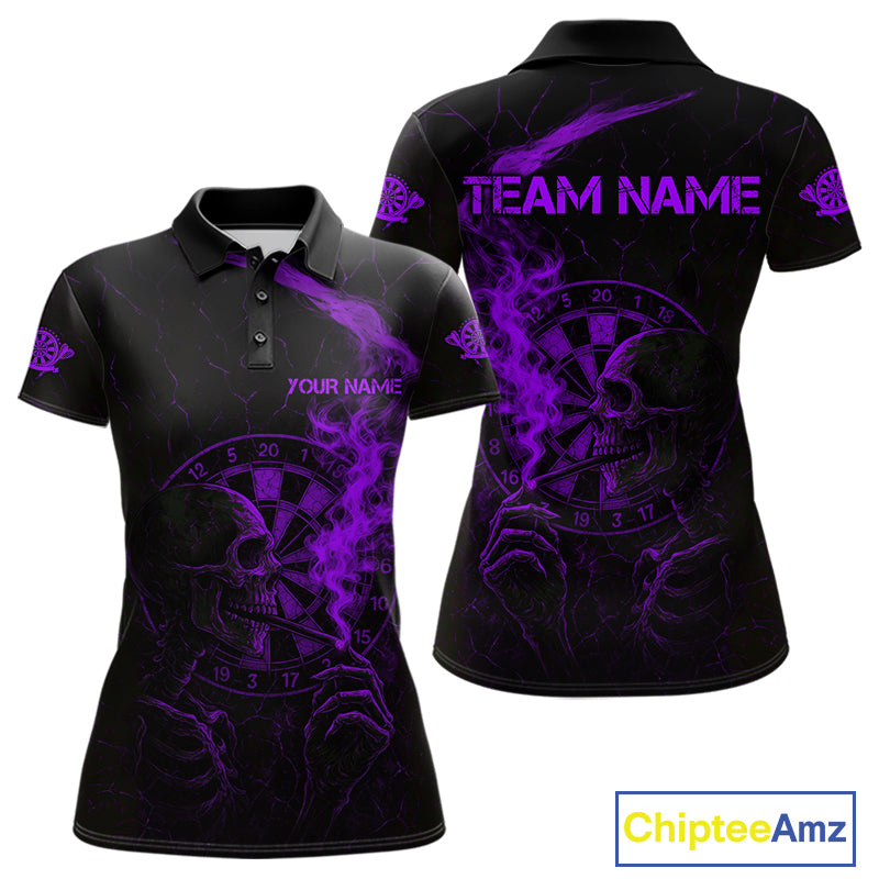 Purple Smoking Skeleton Bone Grunge Dartboard Custom Women Polo Dart Jerseys Dart Gifts NYN2035